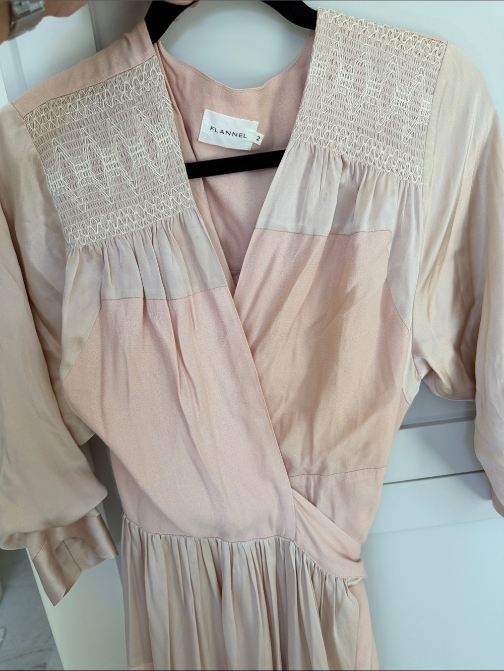 Flannel AU Brand Pale Pink Smocked V-Neck Wrap Dress